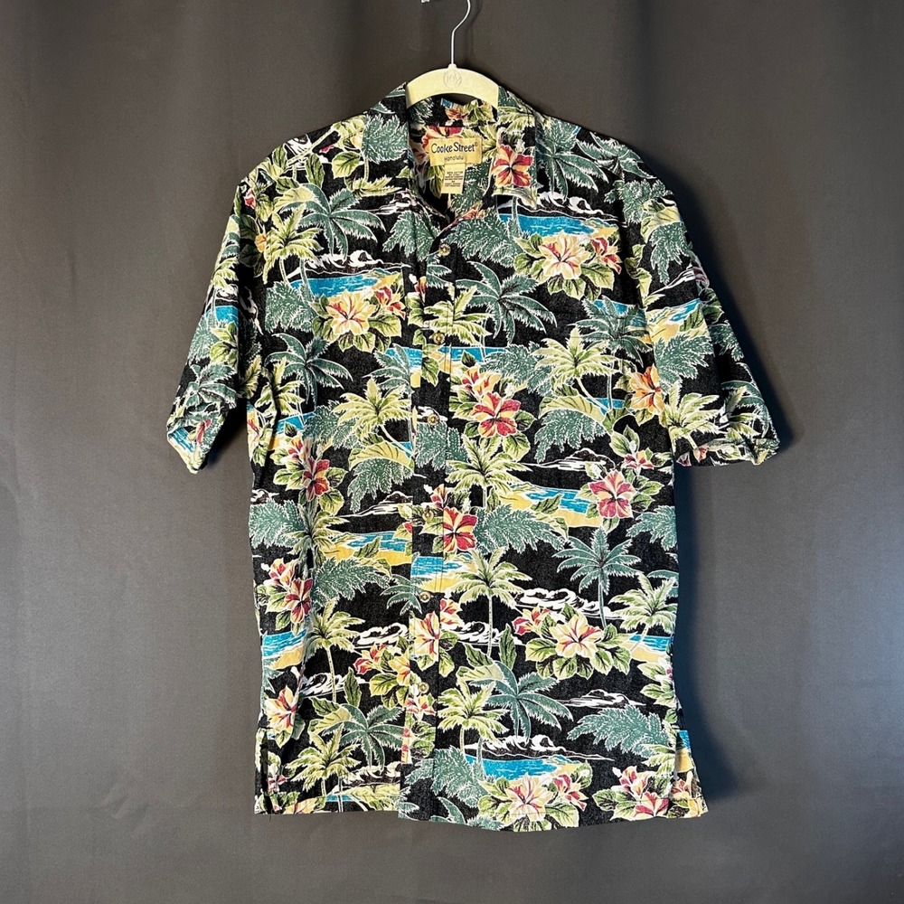 Cooke Street Honolulu Mens Medium Tropical Palm Hibiscus Hawaiian Shirt